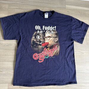 Vintage Y2K A Christmas Story Oh Fudge Navy Blue T-Shirt‎ Size Mens Large